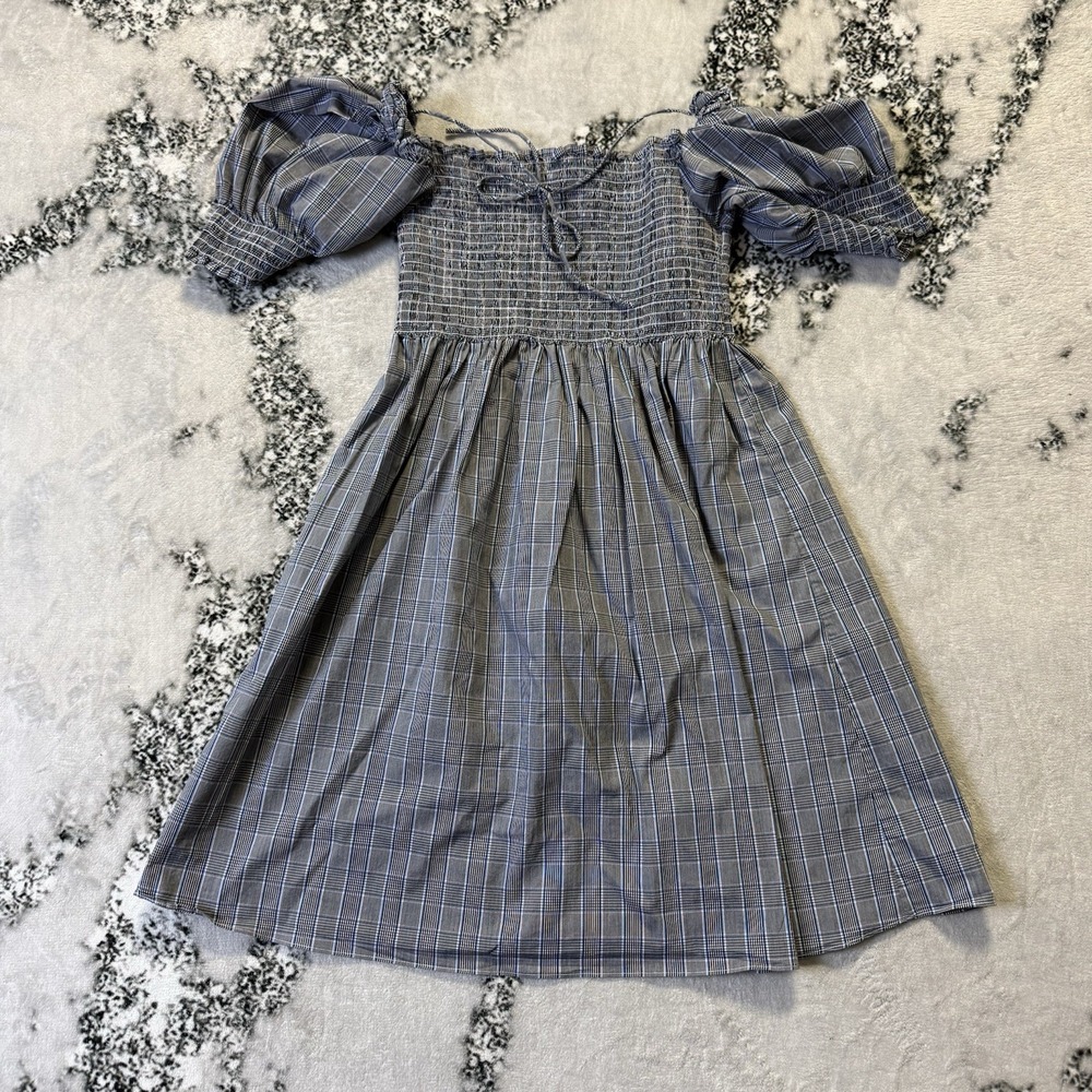 Hill House Home Athena Nap Dress Womens Size XS Plaid Check Puff Sleeve Mini